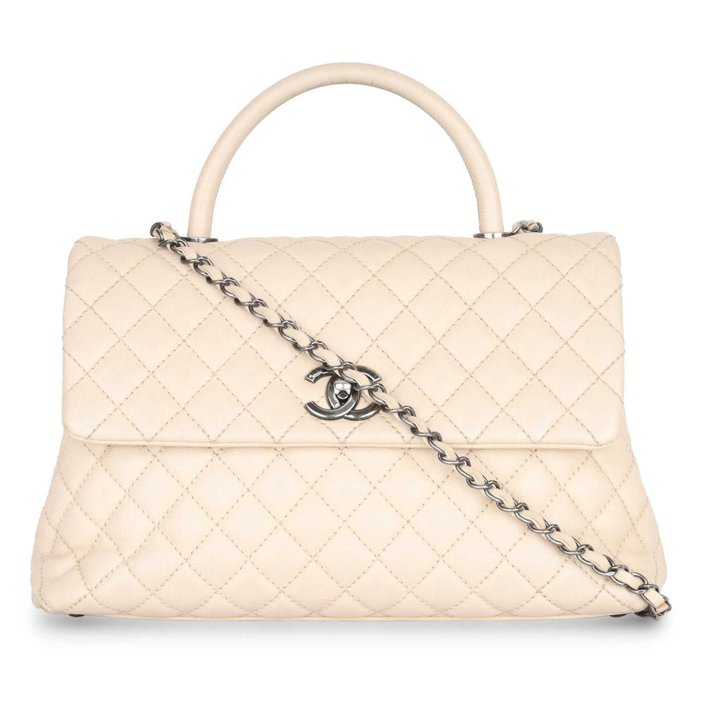 CHANEL Caviar Quilted Small Coco Handle Flap White 1271233