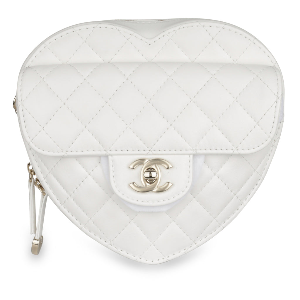 Chanel - Large Heart Bag - White Lambskin - CGHW - Brand New