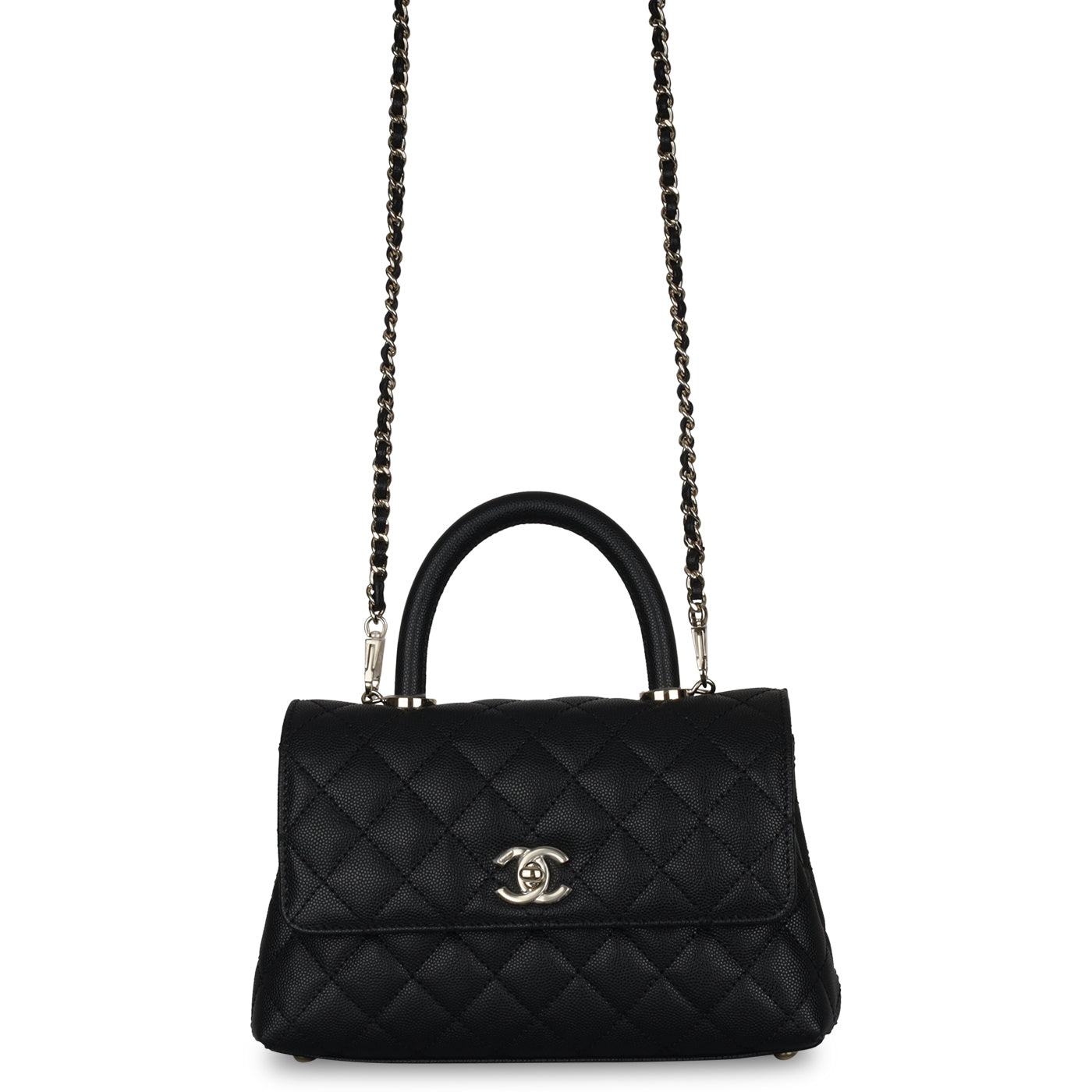 Chanel Light Blue Iridescent Quilted Caviar Small Coco Top Handle