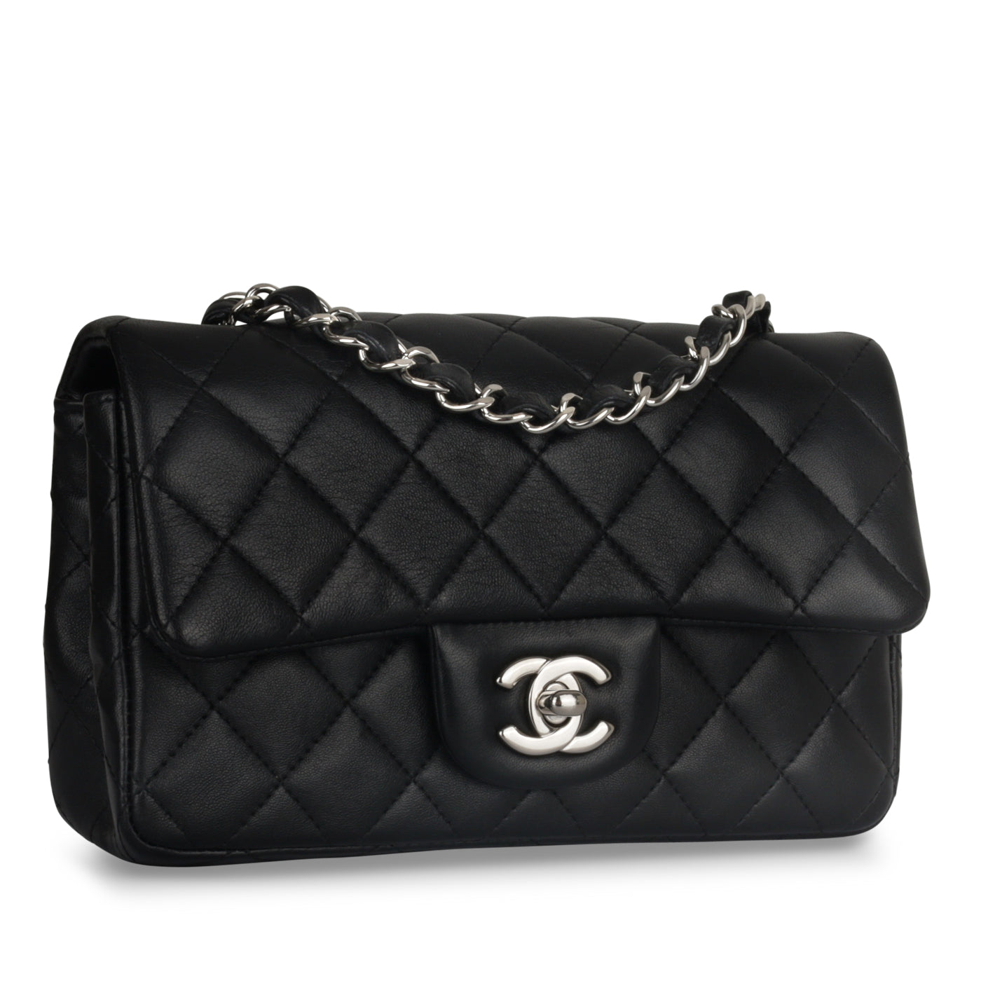 Chanel - Mini Rectangular Classic Flap - Black Lambskin - SHW