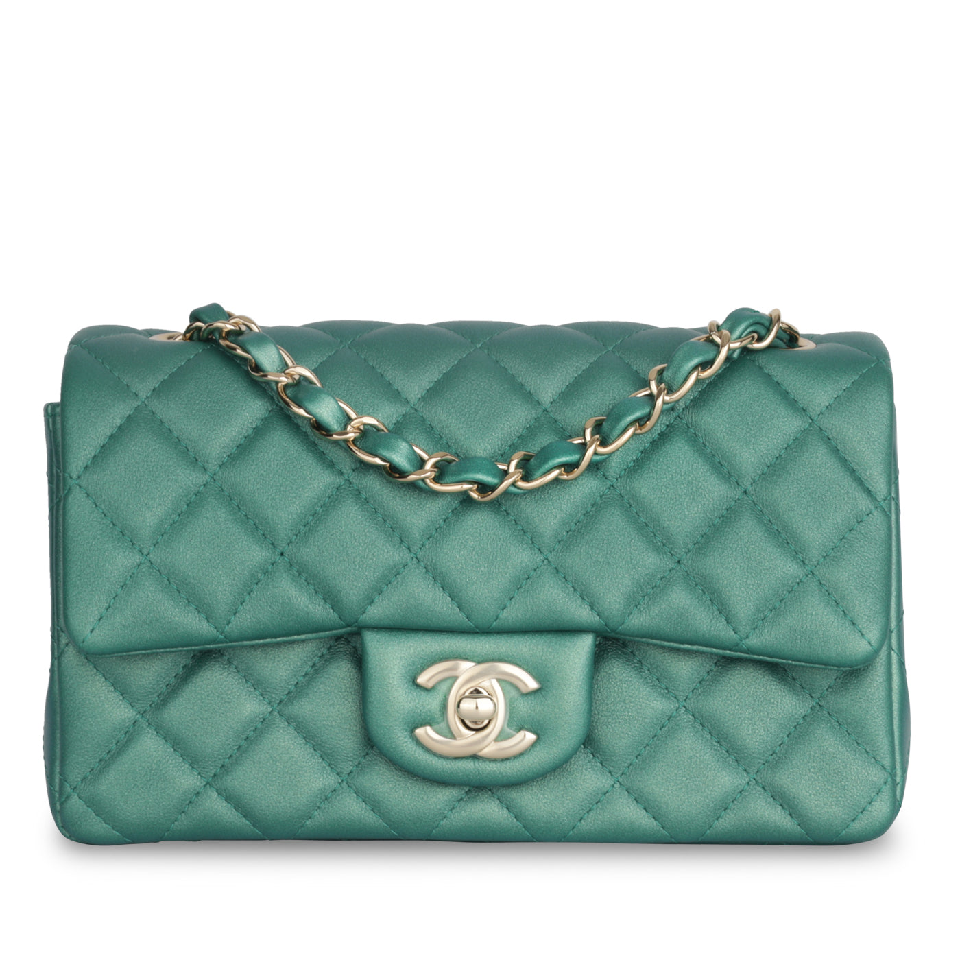Chanel - Classic Flap Bag - Mini Rectangular - Green Lambskin CGHW