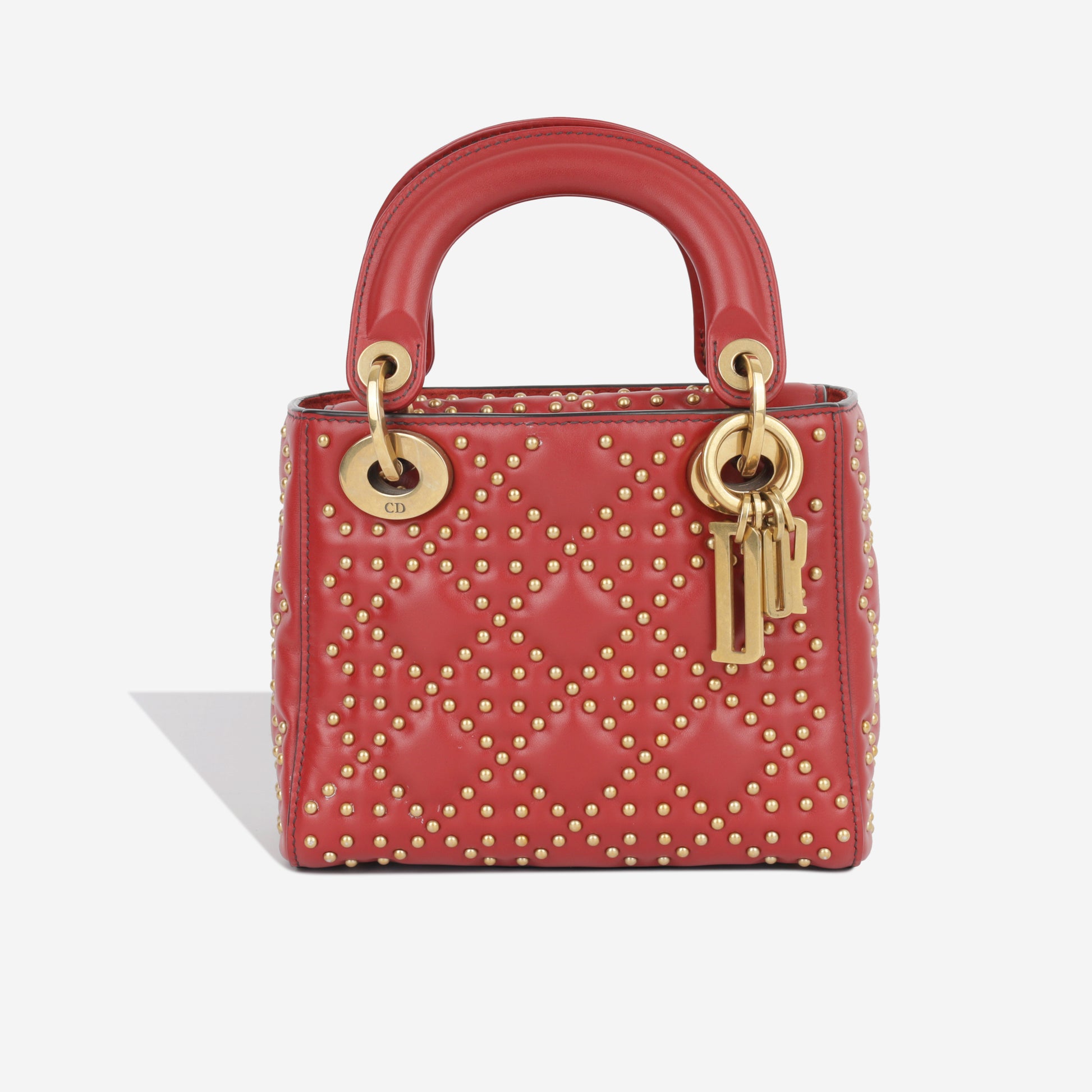 Dior Mini Lady Dior Red Studded Leather GHW Pre-Loved