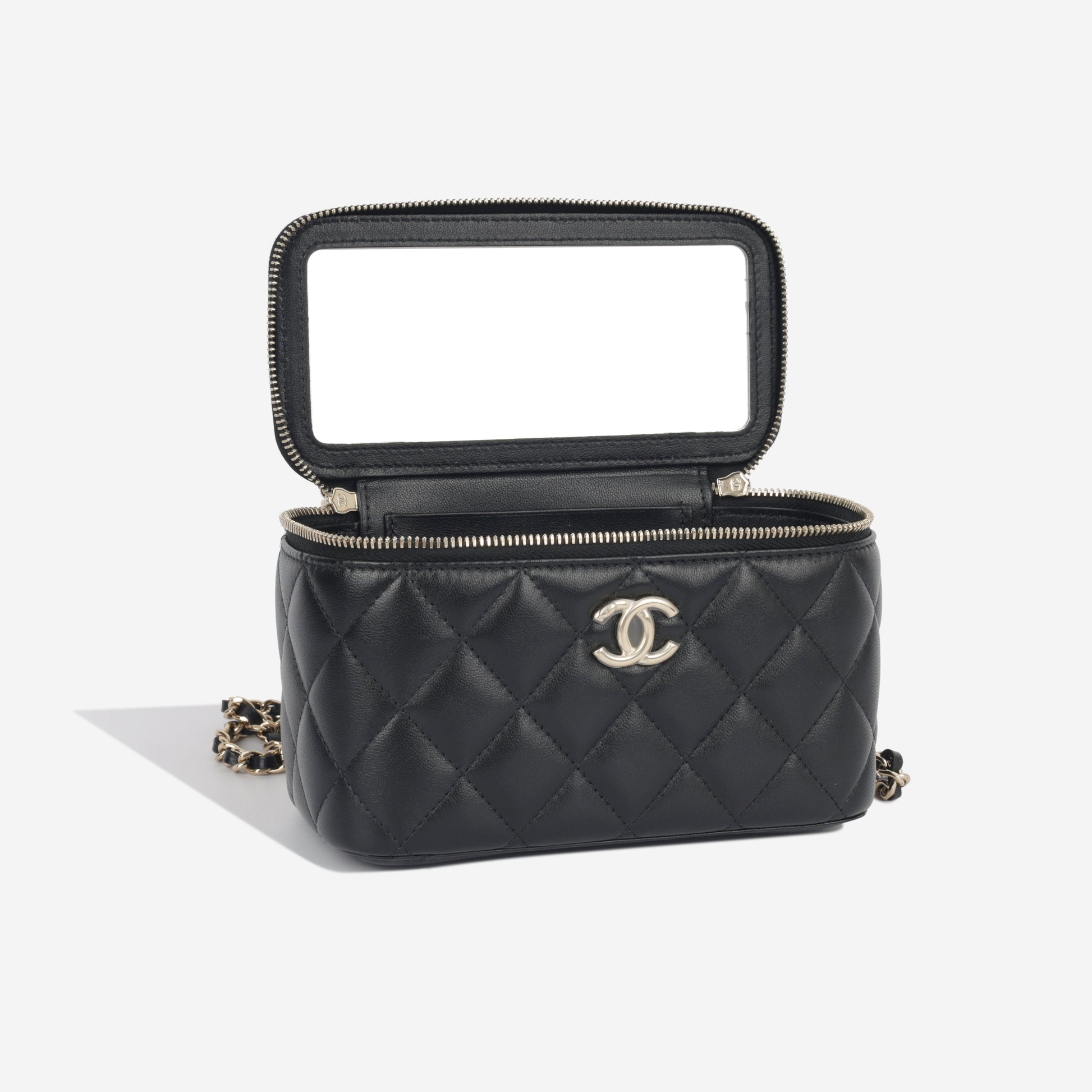 Chanel Mini Vanity Mirror Case Black Lambskin CGHW Unused