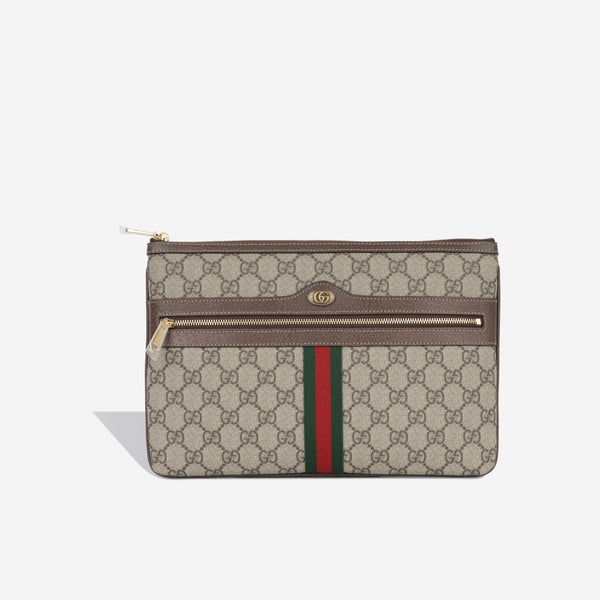 Gucci Red Monogram GG Canvas Accessory Pouch Silver Hardware (Like New), Womens Handbag