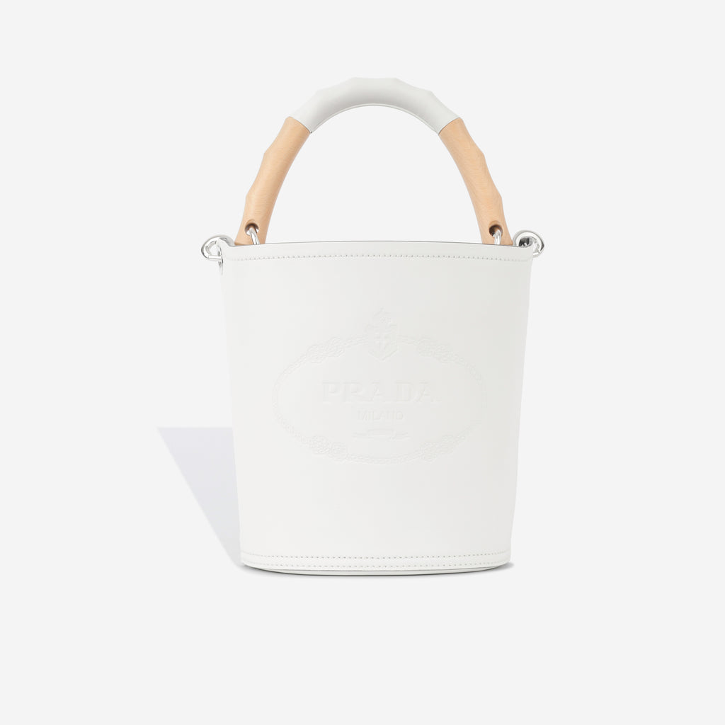 White prada 2025 bucket bag