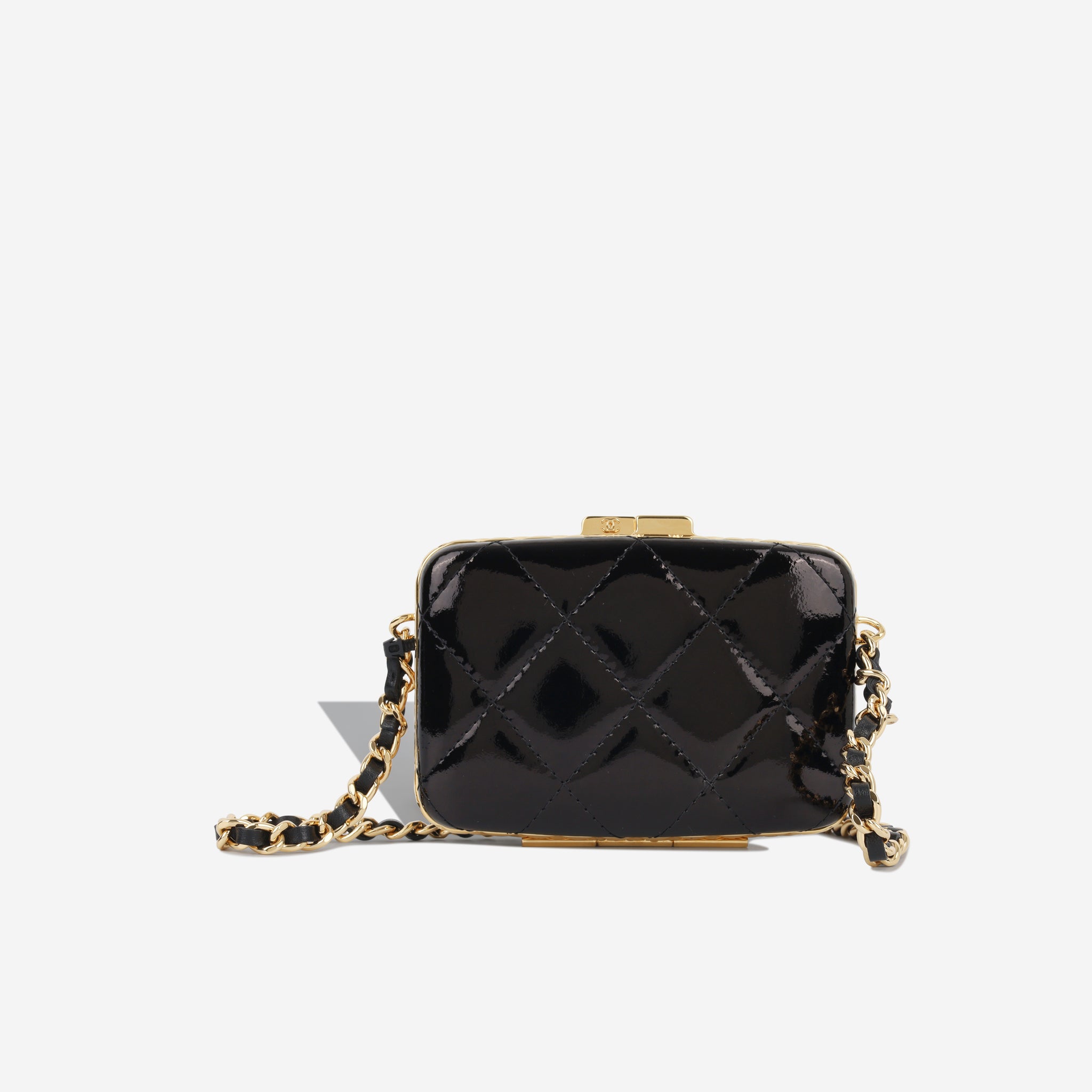 Chanel Mini Beauty Box Clutch With Chain Black Gold Hardware