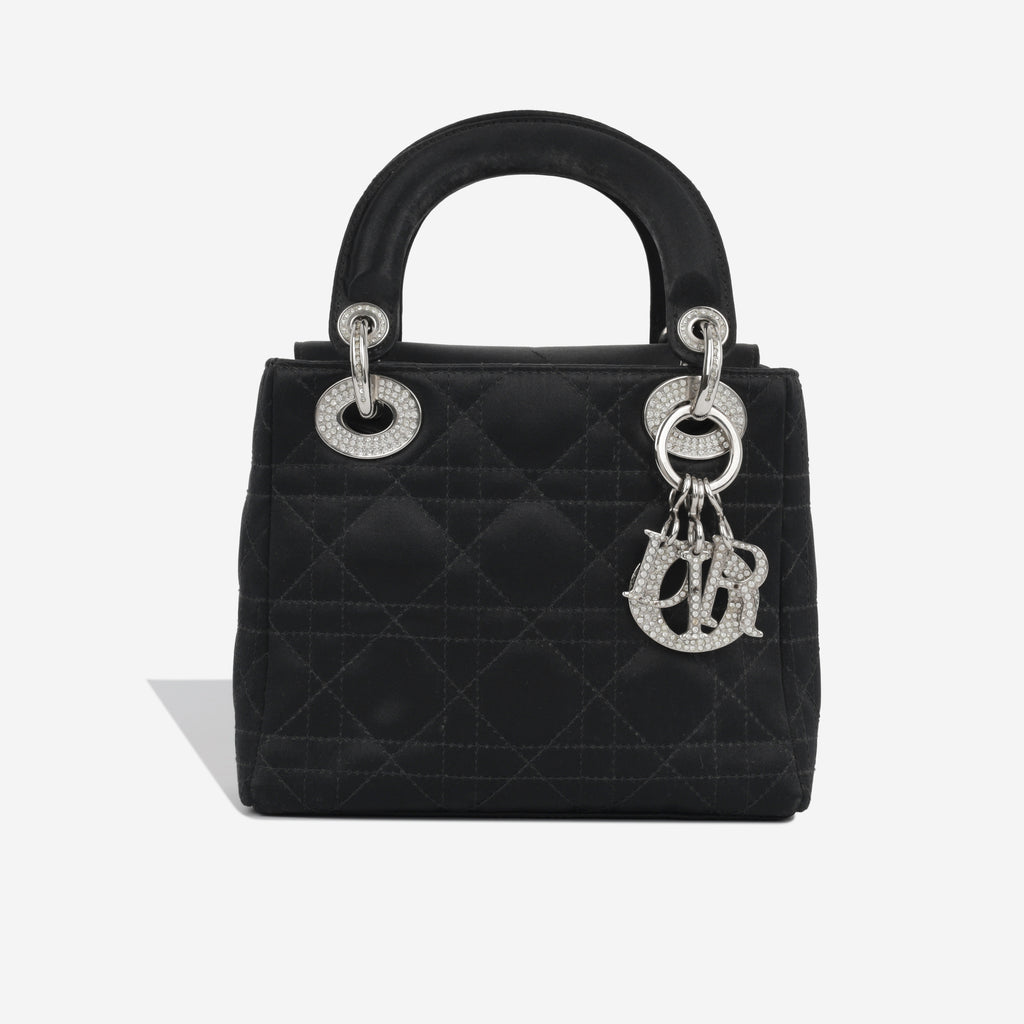 Dior Mini Lady Dior Black Fabric Diamonte SHW Pre Loved Bagista