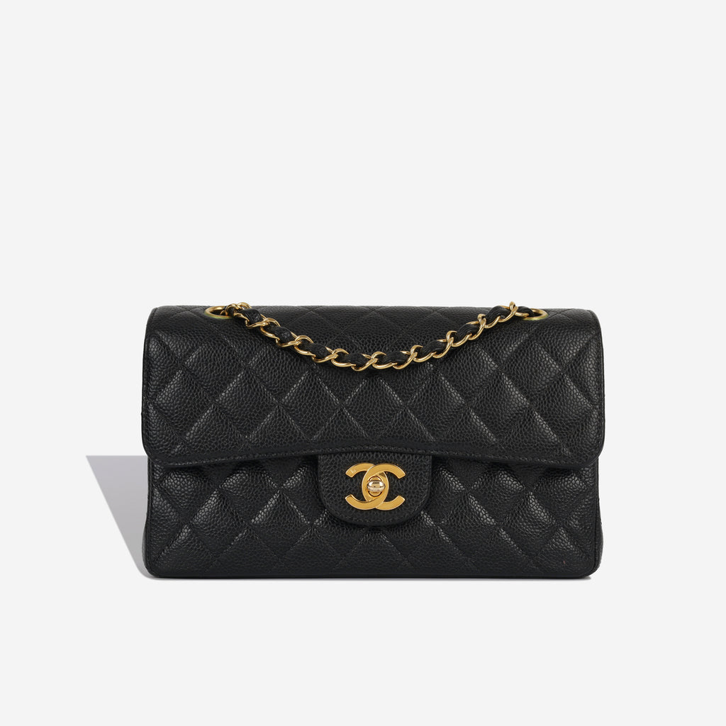 Chanel - Vintage Small Classic Flap Bag - Black Caviar GHW - Excellent
