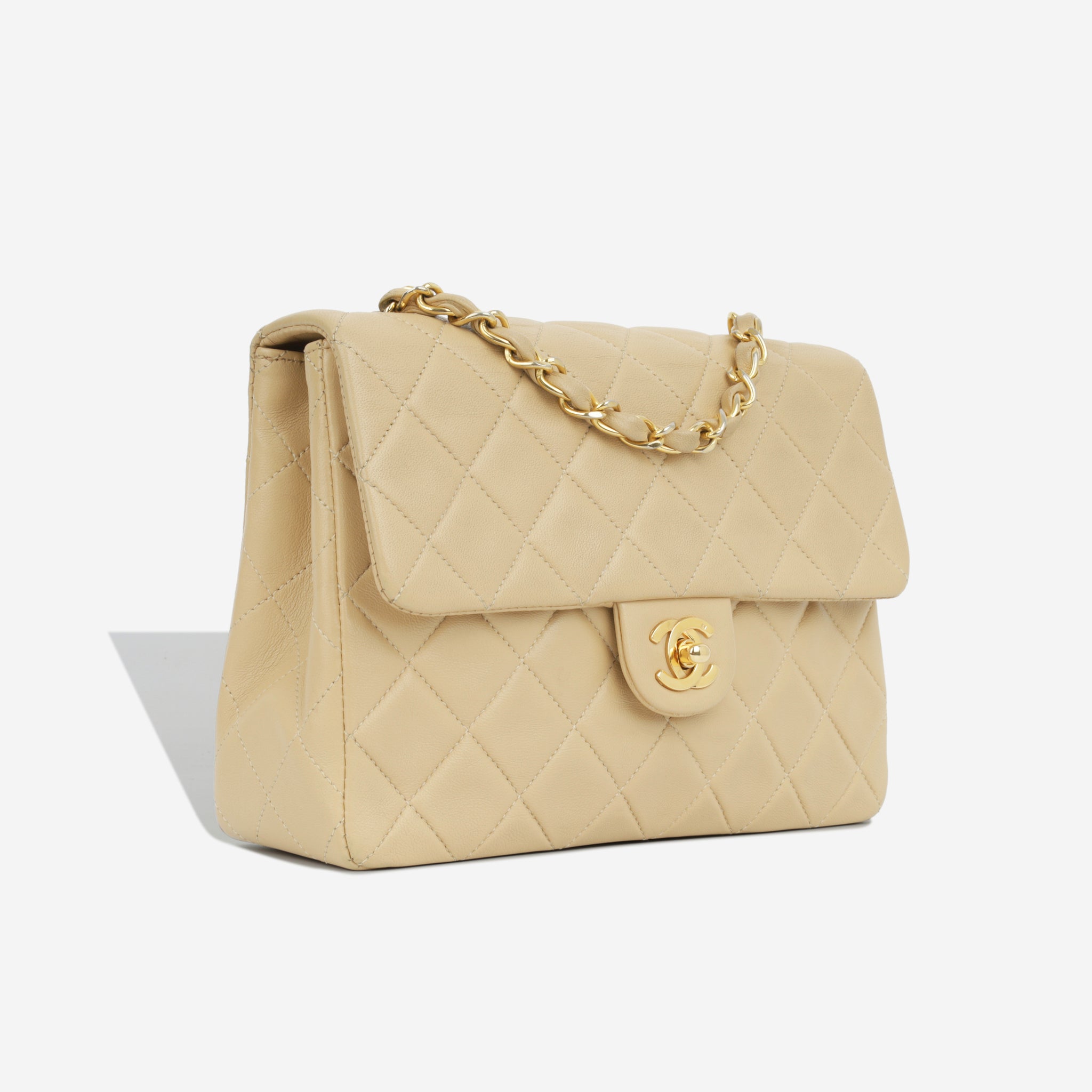 Chanel Beige Quilted Lambskin Classic Double Flap Small