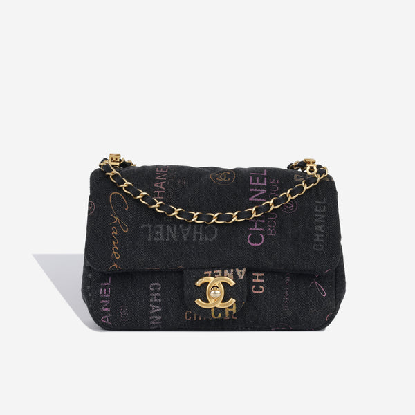 Chanel - Denim Mood Small Flap Bag - Black Denim Logo - GHW - Pre Loved