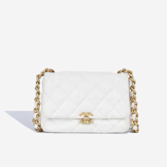 Lacquered Chain Flap Bag - White Lambskin
