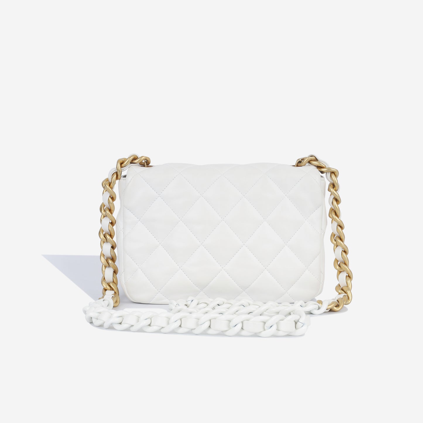 Lacquered Chain Flap Bag - White Lambskin