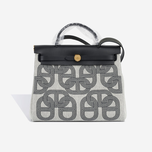 Hermès - Herbag 31 - Chain D'ancre Toile and Noir Hunter GHW