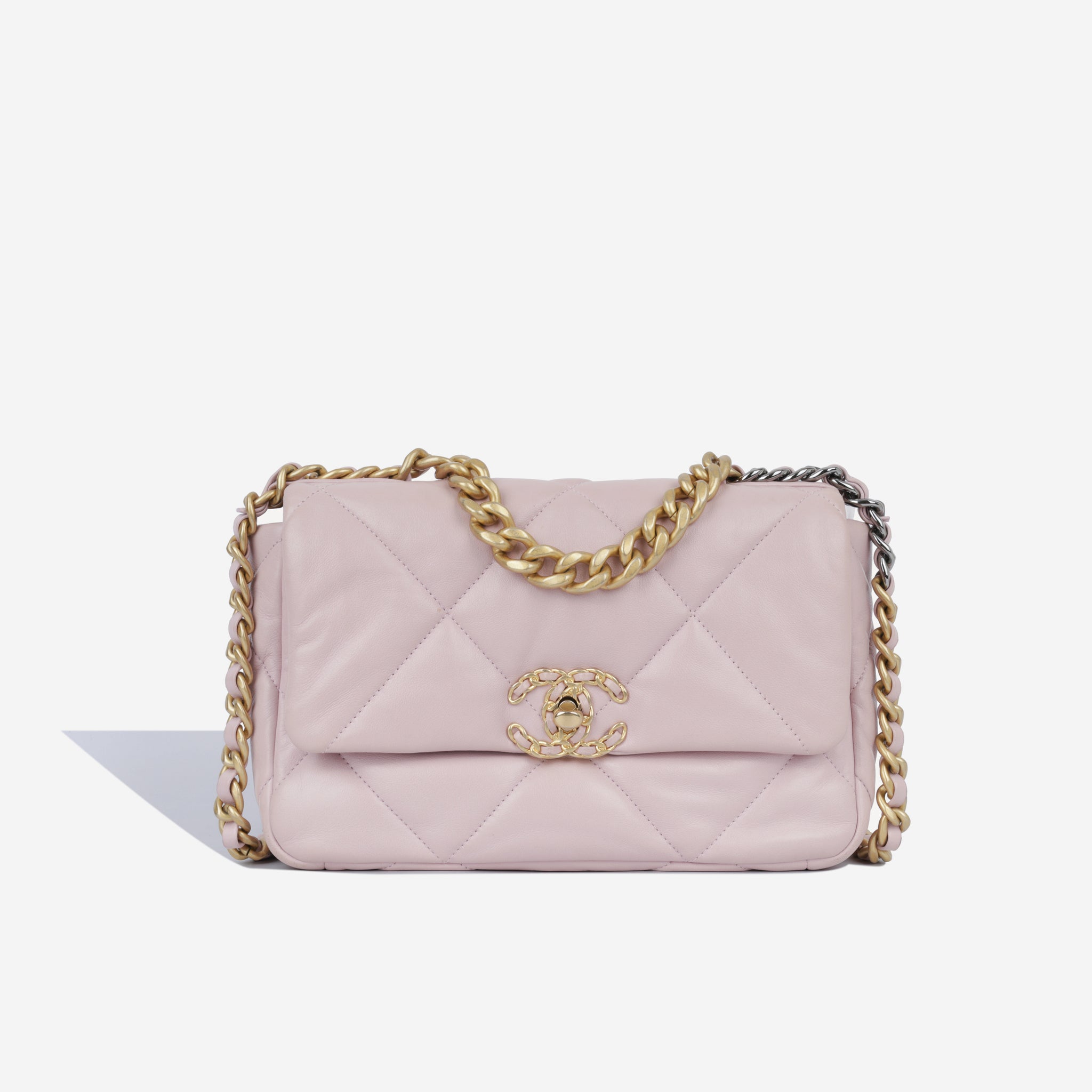 CHANEL 19 Small Quilted Pink Goat Skin Leather Small Shoulder Flap Bag