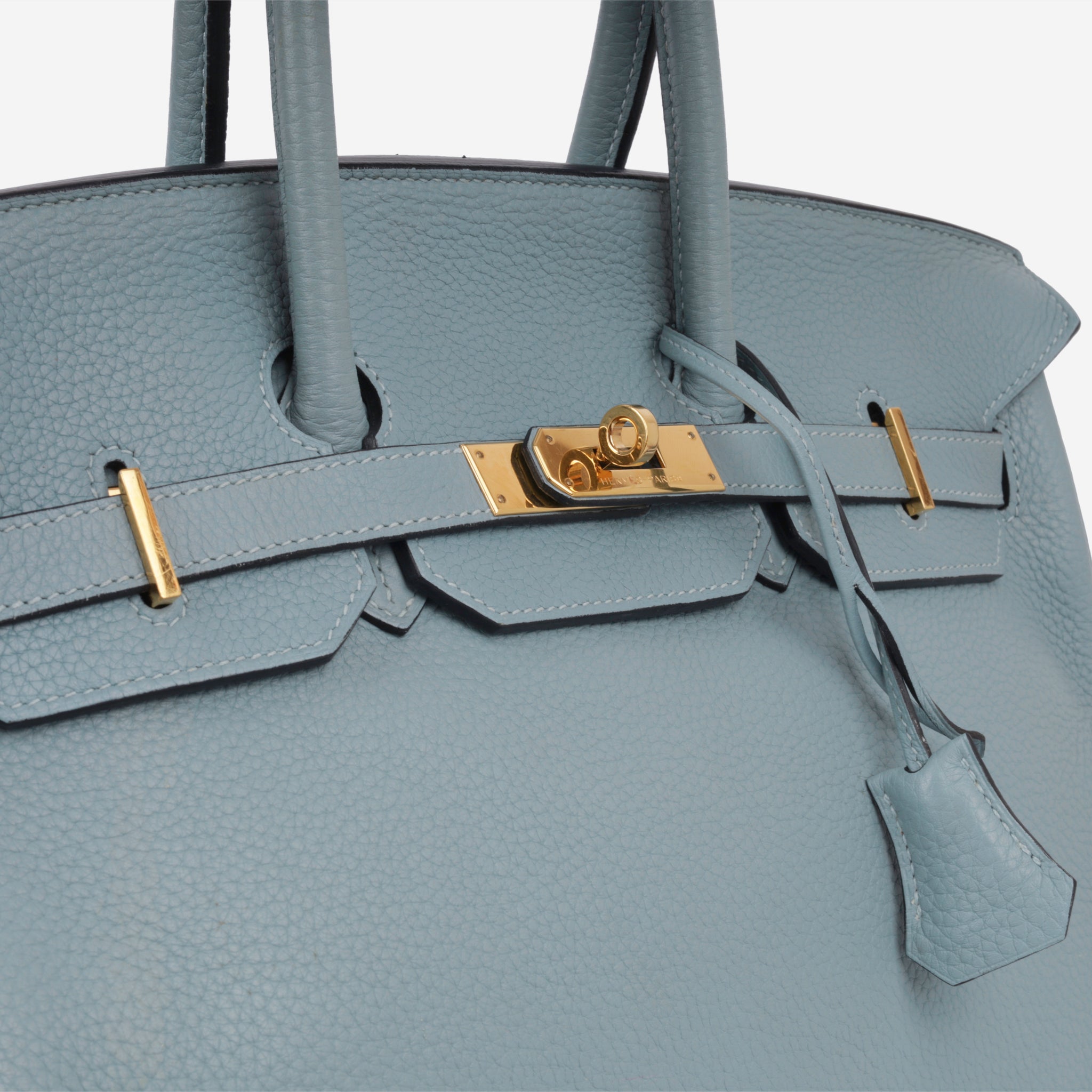 Authentic Hermes Blue Paradis Taurillon Clemence Leather 35cm Birkin Bag  GHW