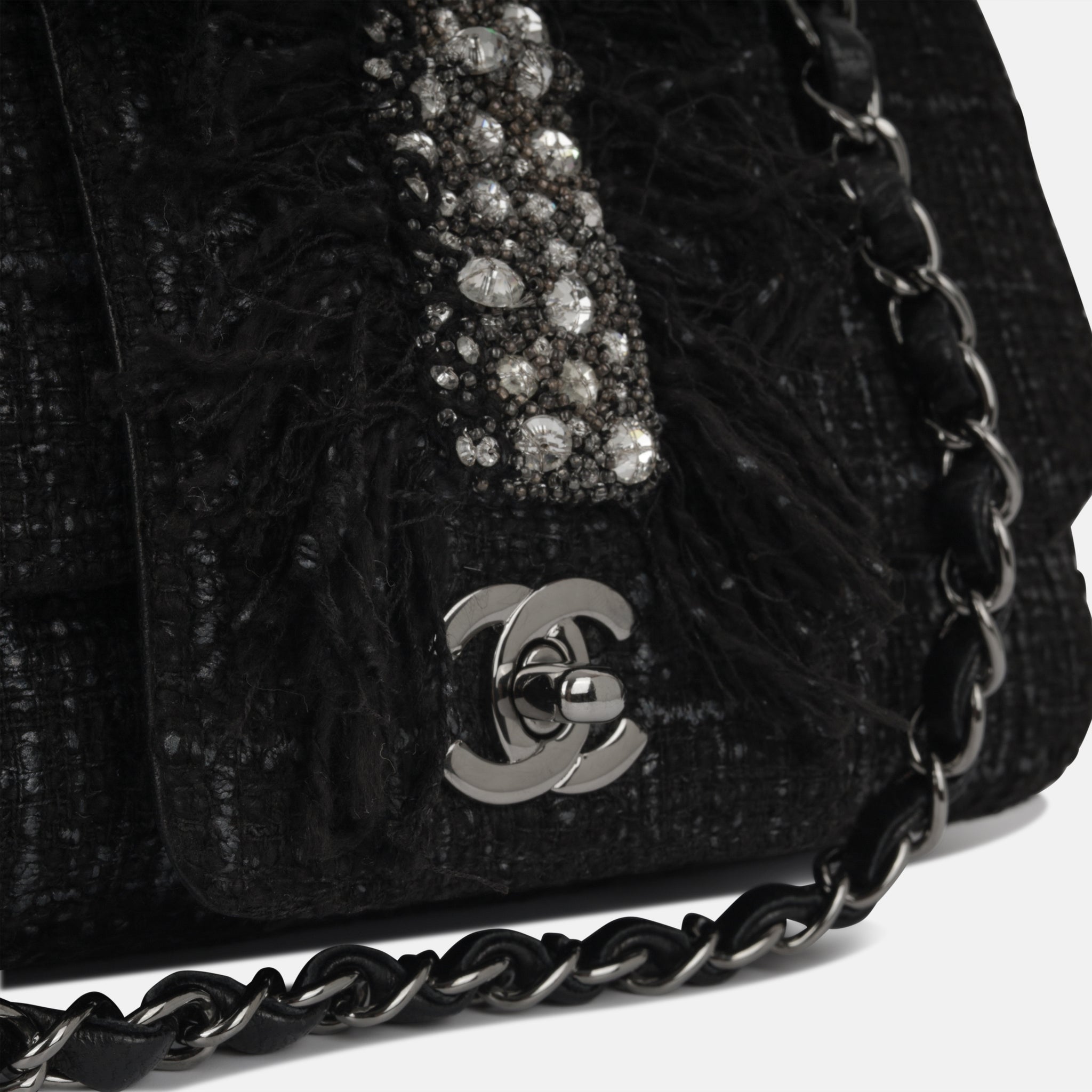Sell Chanel Wool Tweed and Swarovski Jumbo Flap Bag - Black/White