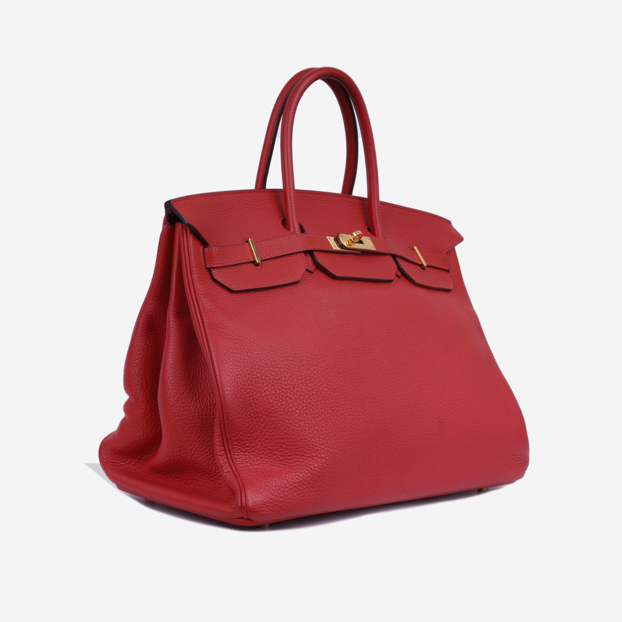 Hermès Rouge Garance Red Taurillone Clemence leather & Gold Birkin 40 Tote  Bag