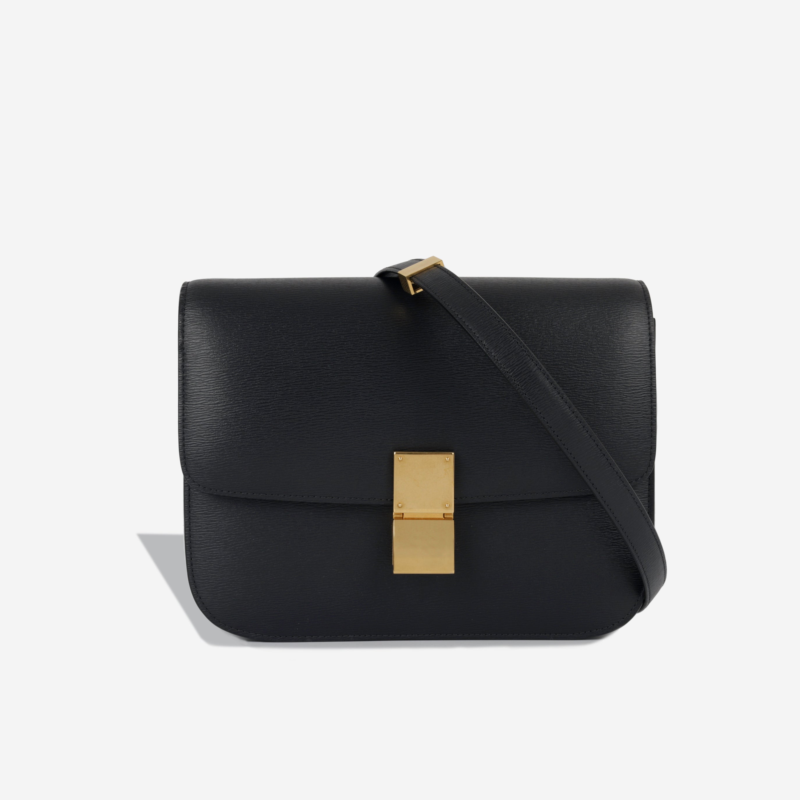 Celine - Medium Box Bag - Black Grained Calfskin GHW - Pre-Loved